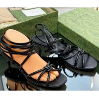 Duplicate Gucci Leather Sandals with Strap and Bamboo Heel 4.5cm Black 711066