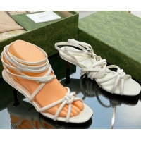 Unique Discount Gucci Leather Sandals with Strap and Bamboo Heel 4.5cm White 711067