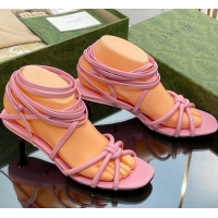 Sophisticated Gucci Leather Sandals with Strap and Bamboo Heel 4.5cm Pink 711068