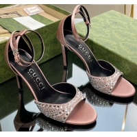 Best Product Gucci Heel Sandals with Crystals in Satin 7.5cm Light Pink 711072