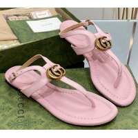 Fashion Luxury Gucci Leather Double G Flat Sandals Light Pink 711075