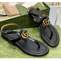 Sumptuous Gucci Leather Double G Flat Sandals Black 711076