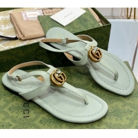 Top Grade Gucci Leather Double G Flat Sandals Light Green 711077