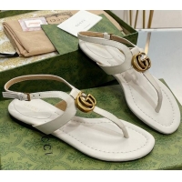 Durable Gucci Leather Double G Flat Sandals White 711078