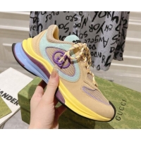 Good Quality Gucci Run Trainer Sneakers in Mesh and Leather with Interlocking G Yellow 711079