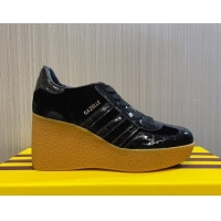 Pretty Style adidas x Gucci Wedge Platform Sneakers 9cm in Black Patent Leather 0718102