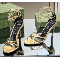 Luxurious Gucci Strappy High Heel Sandals 8.5cm in Patent Leather Gold 0718109