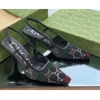 Good Product Gucci Crystal GG Mesh Slingback Pumps 7.5cm Black 0718110