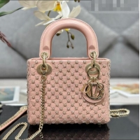 Top Quality Dior Lady Dior Mini Bag in Leather with Crystal Embroidery M0505 Light Pink 2023