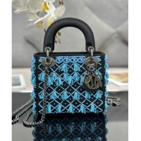 Unique Grade Dior Lady Dior Mini Bag in Leather with Beads Tassel M0505 Blue/Black 2023