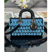 Promotional Dior Medium Lady D-Joy Bag with Beads Tassel M0540 Blue/Black 2023