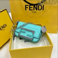 Top Grade Fendi Nano Baguette Bag Charm with Chain in Calf Leather 80128 Tiffany Blue 2023