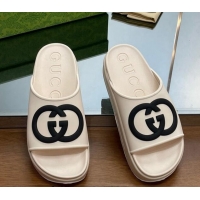 Generous Gucci Rubber Platform Slide Sandals with Interlocking G White 719006