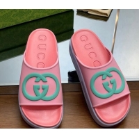 Best Price Gucci Rubber Platform Slide Sandals with Interlocking G Pink/Purple 719008 