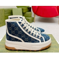 Charming Gucci GG Denim High-top Platform Sneakers 5cm Blue 719029