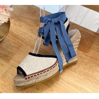 Trendy Design Gucci Lace up Wedge Espadrille Sandals 9.5cm in GG Crochet Cotton White/Blue 719035