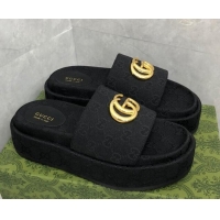 Hot Style Gucci GG Canvas Platform Slide Sandals with GG Black 724088