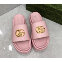 Sophisticated Gucci Leather Platform Slide Sandals with GG Light Pink 724091