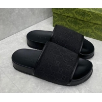 Top Grade Gucci Jumbo GG Canvas Slide Sandals All Black 724109