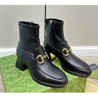 Popular Style Gucci Leather Short Boots with Horsebit 5.5cm Black 724113