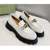 Purchase Gucci Lug Sole Loafers with Interlocking G and Chain White 724120