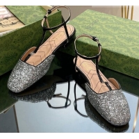 Cheap Price Gucci Double G Ballet Flat in Silver Glitter 724121