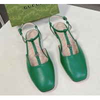 Low Price Gucci Double G Ballet Flat in Patent Leather Green 724122