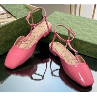 Shop Duplicate Gucci Double G Ballet Flat in Patent Leather Pink 724123