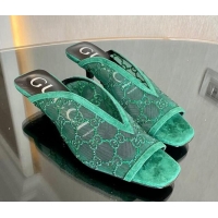 Charming Gucci Crystal GG Mesh and Suede Slide Sandals 3.5cm Green 724128