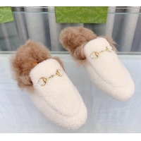 Good Product Gucci Shearling Flat Slipper White 728015