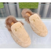 Lower Price Gucci Shearling Flat Slipper Beige 728018