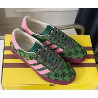 Stylish adidas x Gucci Gazelle GG Canvas Low-top Sneakers Green/Light Pink 081007