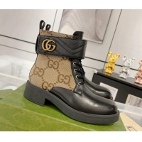 Good Looking Gucci Jumbo GG Canvas and Leather Lace-up Ankle Boots with Double 0814021