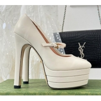 Charming Gucci High Heel Pump in White Calfskin 135mm Heel 381819