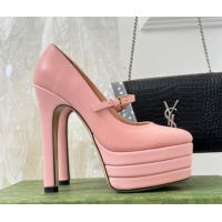 Top Design Gucci High Heel Pump in Pink Calfskin 135mm Heel 2381821