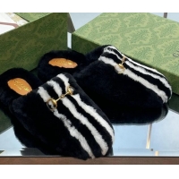 Good Quality Gucci Shearling Wool Princetown Slippers White/Black 821001