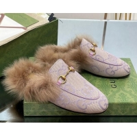 Top Grade Gucci Jumbo GG Canvas and Wool Princetown Slippers Purple 821004