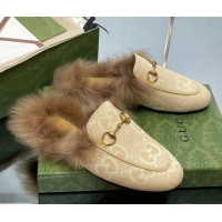 Low Cost Gucci Jumbo GG Canvas and Wool Princetown Slippers Yellow 821006