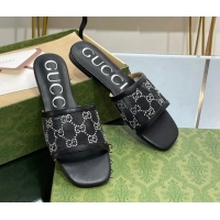 Classic Hot Gucci Crystal GG Mesh Flat Slide Sandals Black 821018