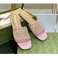 Unique Discount Gucci Crystal GG Mesh Flat Slide Sandals Light Purple 821020