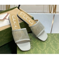 Lowest Cost Gucci Crystal GG Mesh Flat Slide Sandals Light Grey 821022