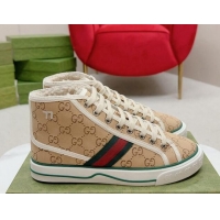 Unique Style Gucci Tennis 1977 High-top Sneakers in GG Canvas and Teddy Fur GG08311 Beige