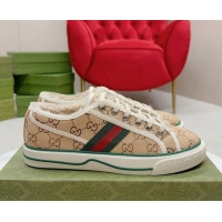 Good Looking Gucci Tennis 1977 Low-top Sneakers in GG Canvas and Teddy Fur GG08311 Beige