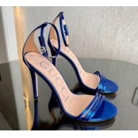 Top Grade Gucci Heeled Metallic Leather Sandals 10cm Blue 901053