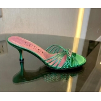 Top Design Gucci Heeled Metallic Leather Slide Sandals 6.5cm Green 901061