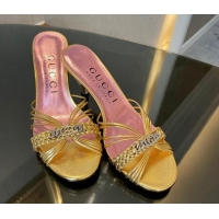 Charming Gucci Heeled Metallic Leather Slide Sandals 6.5cm Gold 901066