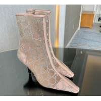 Trendy Design Gucci Crystal GG Mesh Mid-Heel Ankle Boots 7.5cm Nude pink 904073