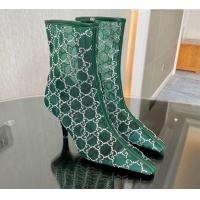 Duplicate Gucci Crystal GG Mesh Mid-Heel Ankle Boots 7.5cm Green 904074