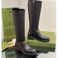 Affordable Price Gucci Leather High Boots 3.5cm with Logo Band Black 916037