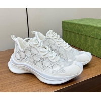 Sumptuous Gucci Crystal GG Mesh Run Sneakers White 916029